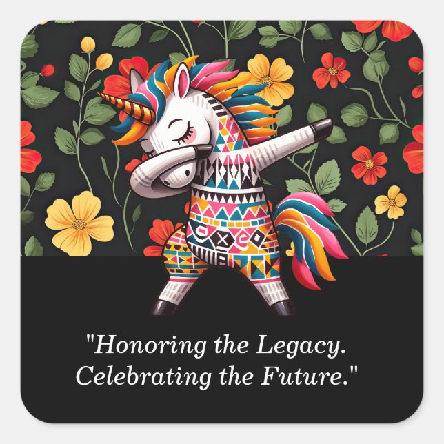 Schwarze Geschichte Monat Einhorn-Design | Quadratischer Aufkleber (Vorderseite)