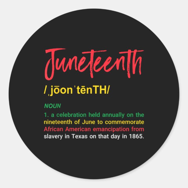 Schwarze Geschichte Retro Juneteent Definition Fre Runder Aufkleber (Vorderseite)