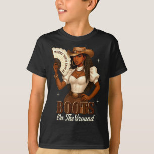 Schwarze Geschichte Stiefel Am Boden Cowgirl Weste T-Shirt