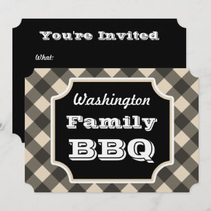Schwarze Gingham-Familien-Sommer-BBQ-Picknick-Einl Einladung