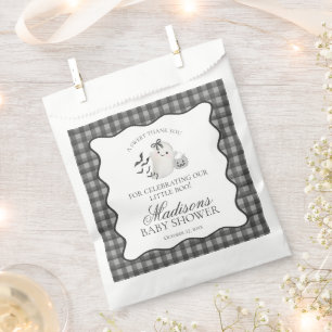 Schwarze Gingham Little Boo Geist Baby Shower Dess Geschenktütchen