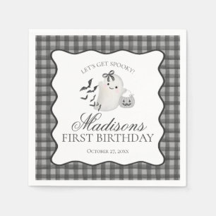 Schwarze Gingham Little Boo Geist Geburtstagsdesse Serviette
