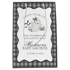 Schwarze Gingham Little Boo Geister-Baby-Partygesc Mittlere Geschenktüte