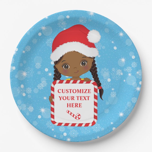 Schwarze Girl Holding Candy Xmas Rahmen Papier Pla Pappteller (Vorderseite)