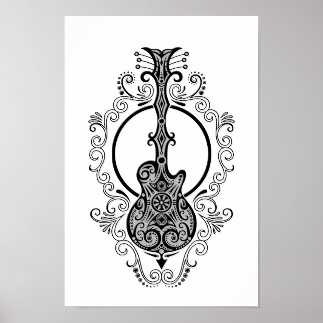 Schwarze Gitarre-Design in Weiß Poster (Vorne)