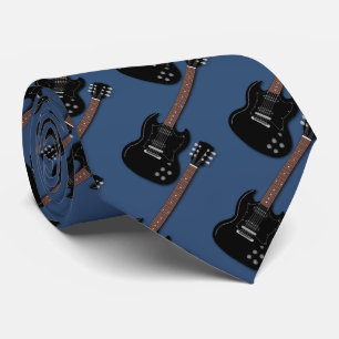 Schwarze Gitarren auf blauem Musiker-Bandmitglied Krawatte