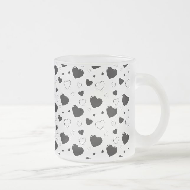 Schwarze glänzende Herzen niedlich romantische Mus Mattglastasse (Rechts)