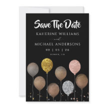 Schwarze Glitter-Ballon Save The Date Einladungen