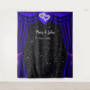 Schwarze Glitter-Diamant-Herzen Blaue Vorhang-Kuli Wandteppich