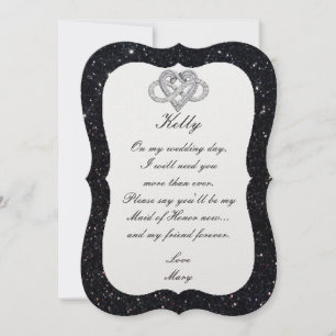 Schwarze Glitter-Infinity-Herz-Jungfernhochzeitska Einladung