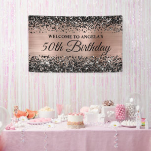 Schwarze Glitter-Roségold-Folie 50. Geburtstags-Wi Banner