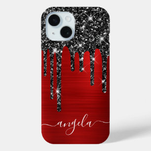 Schwarze Glitter-Tropfen Rote Glam-Unterschrift Case-Mate iPhone Hülle