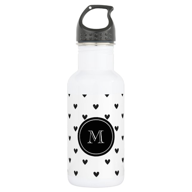 Schwarze Glitzer mit Monogramm Trinkflasche (Vorderseite)