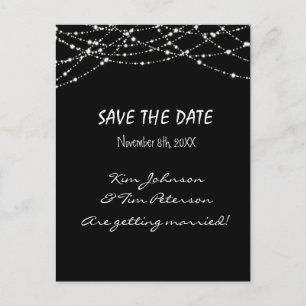 Schwarze Glitzerlichter Hochzeitspostkarte Termin  Ankündigungspostkarte