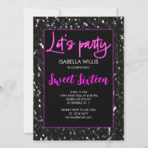 Schwarze Glitzern Sweet 16 neon pink lasse Party