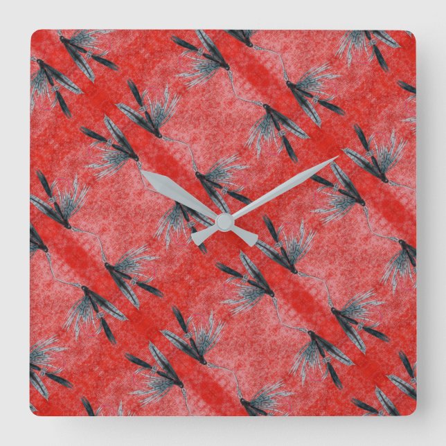 "Schwarze Gnat" Nassfliege, Fliegenfliegenfliege Quadratische Wanduhr (Vorderseite)