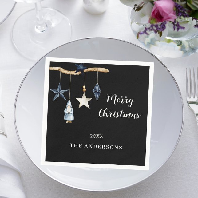 Schwarze Gnome-Sterne Weihnachts-Party Serviette (Von Creator hochgeladen)