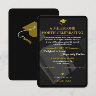 Schwarze Gold-Abschluss-RSVP-Antwortkarte RSVP Karte