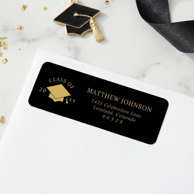 Schwarze Gold-Abschluss-Rücksendeadresse (Von Creator hochgeladen)