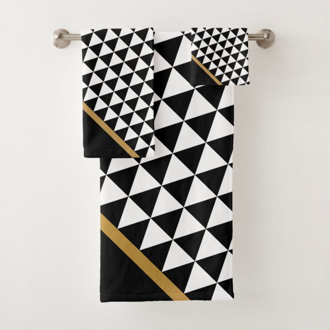 SCHWARZE GOLD ABSTRAKT PATTERBADEZIMMER TOWEL SET (Insitu)