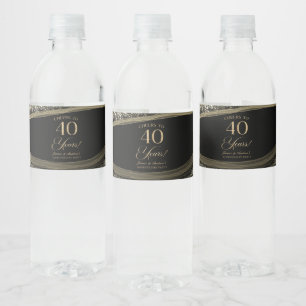 Schwarze Gold-Achat 40. Hochzeitstag-Party Wasserflaschenetikett