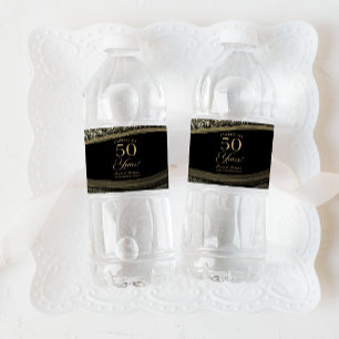 Schwarze Gold-Achat 50. Hochzeitstag-Party Wasserflaschenetikett