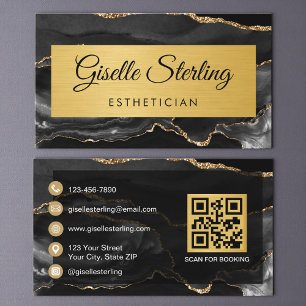 Schwarze Gold-Achat-Ästhetikerin-Glitter-QR-Code Visitenkarte