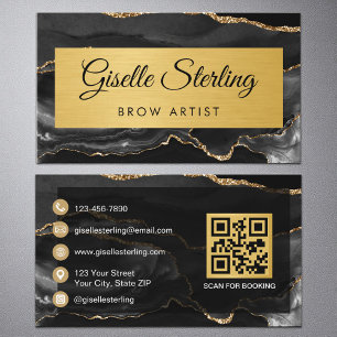 Schwarze Gold-Achat-Brauenkünstler-Glitter-QR-Code Visitenkarte