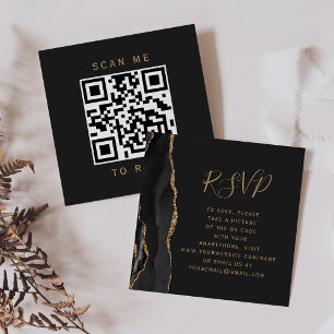 Schwarze Gold-Achat-Dunkle Hochzeits-QR-Code-RSVP Begleitkarte