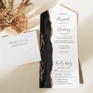 Schwarze Gold-Achat-Essen Optionen Hochzeit All In One Einladung