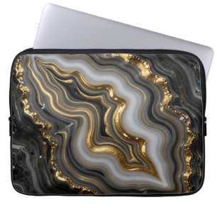 Schwarze Gold-Achat-Geode Luxus-Marmor Laptopschutzhülle