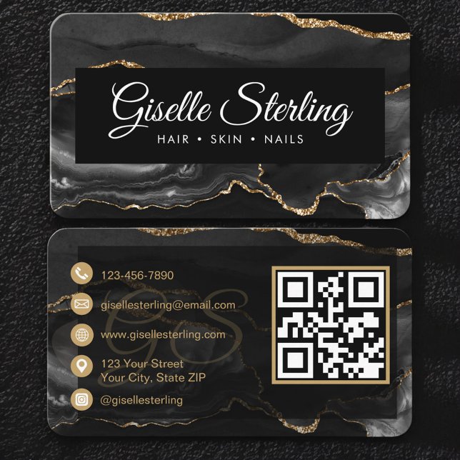 Schwarze Gold-Achat-Luxus-QR-Code Visitenkarte (Von Creator hochgeladen)
