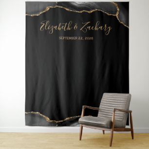 Schwarze Gold-Achat-Rand-Dunkle Hochzeits-Photoboo Wandteppich