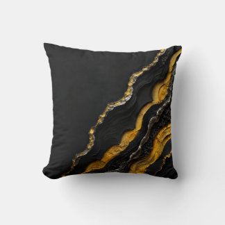Schwarze Gold-Achat-Schichten-Abstrakte Kunst | Lu Kissen