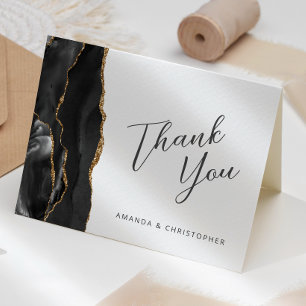 Schwarze Gold-Achat-Schrift Hochzeits-Dankeschön Karte