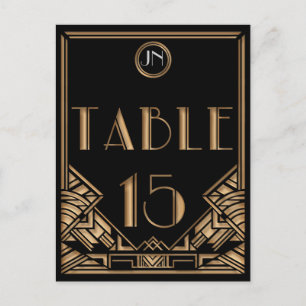 Schwarze Gold Art Deco Gatsby Stil Tisch Nummer 15 Postkarte