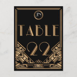 Schwarze Gold Art Deco Gatsby Stil Tisch Nummer 22 Postkarte