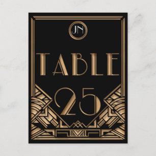 Schwarze Gold Art Deco Gatsby Stil Tisch Nummer 25 Postkarte