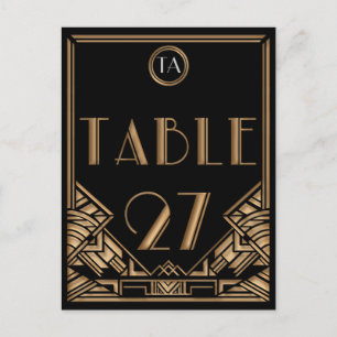 Schwarze Gold Art Deco Gatsby Stil Tisch Nummer 27 Postkarte