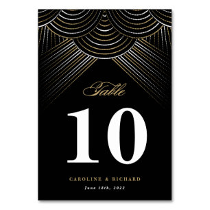 Schwarze Gold Art Deco Lichterkette Tischkarte Tischnummer