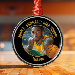 Schwarze Gold Basketballspieler Foto Weihnachten Ornament Aus Metall