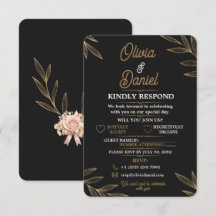 Schwarze Gold Botanische RSVP-Karte Editierbar