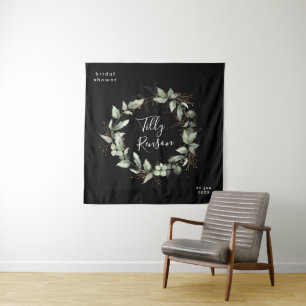 Schwarze Gold Botanische Sukkulenten Brautparty Wandteppich