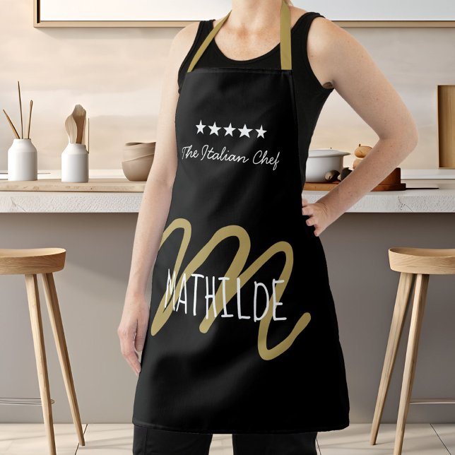 Schwarze Gold Chef Monogram Fett-Typografie Schürze (Chef Monogram Black Gold Modern Typography Name Apron)