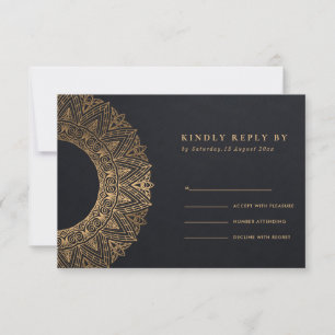 SCHWARZE GOLD CLASSIC VERZIERT MANDALA WEDD RSVP KARTE