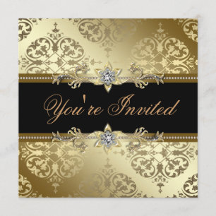 Schwarze Gold Damast Black Tie Party Einladung