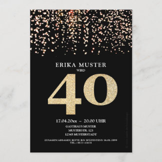 Schwarze Gold-Design Einladungen 40. Geburtstag
