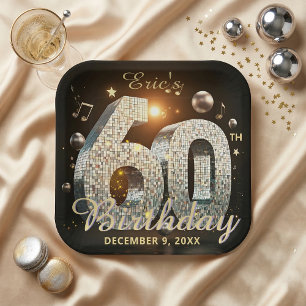 Schwarze Gold Disco Kugel Musiknoten 60. Geburtsta Pappteller