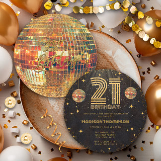 Schwarze Gold-Disko-Kugel Golden Geburtstag 21. Pa Einladung