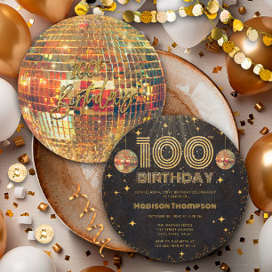 Schwarze Gold-Diskokugel Golden Geburtstag 100. Pa Einladung